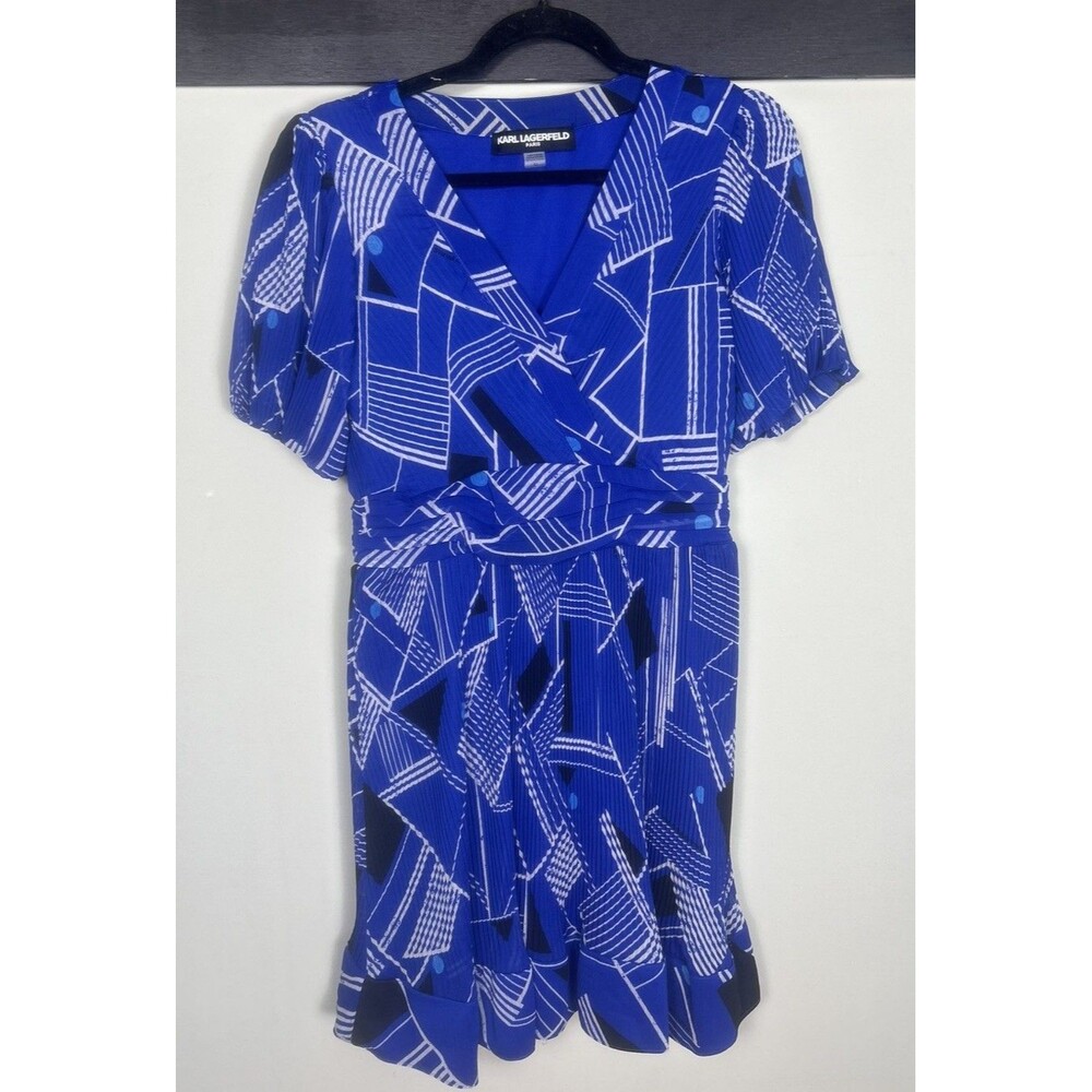 Karl Lagerfeld Plisse Pleat Classic Preppy Size 10 Blue and White Women Dress